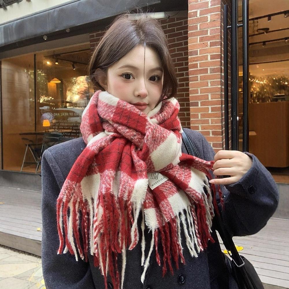 Autumn and Winter New Christmas Red Plaid Scarf Imitation Cashmere Thickened Atmosphere Fashion Shawl Student Gift Scarf