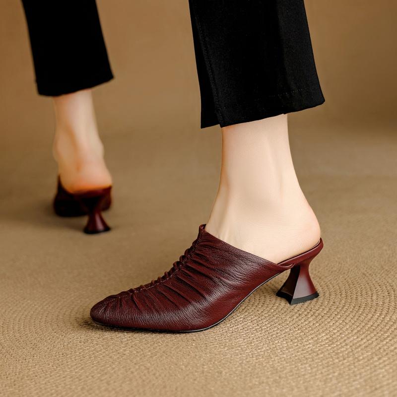 

Мода 2025 Новые летние женские мюли с круглым носком на высоком каблуке, туфли из натуральной кожи, женские туфли с закрытым носком, сандалии-слингбэки, современные шлепанцы 34 красный