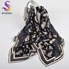 BYSIFA| Black Grey Women Pure Silk Scarves Hijabs Elegant Blue Butterfly Design 100% Mulberry Silk Square Neck Scarf Shawl 108cm