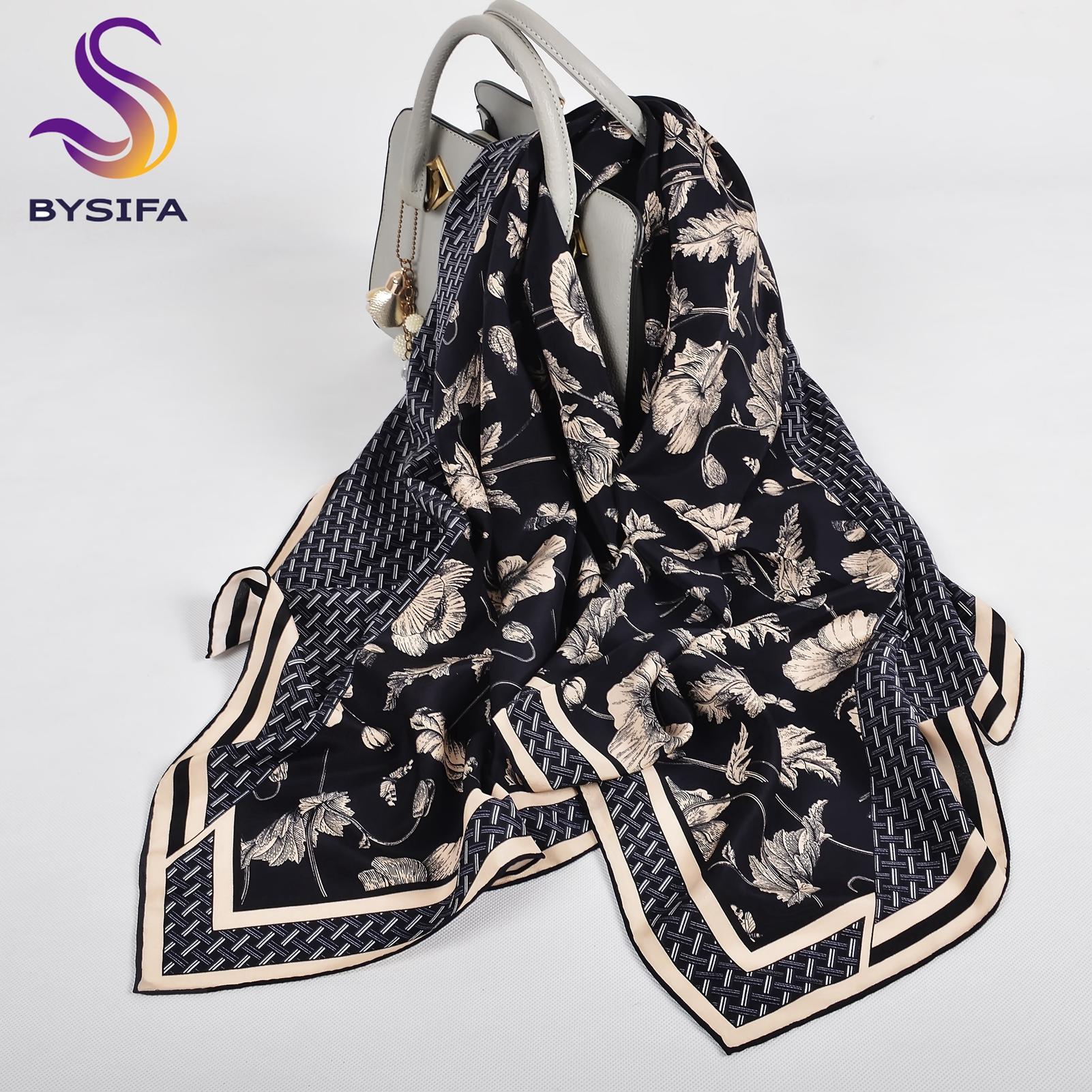 

Black Grey Women Pure Silk Scarves Hijabs Elegant Blue Butterfly Design 100% Mulberry Silk Square Neck Scarf Shawl 108cm