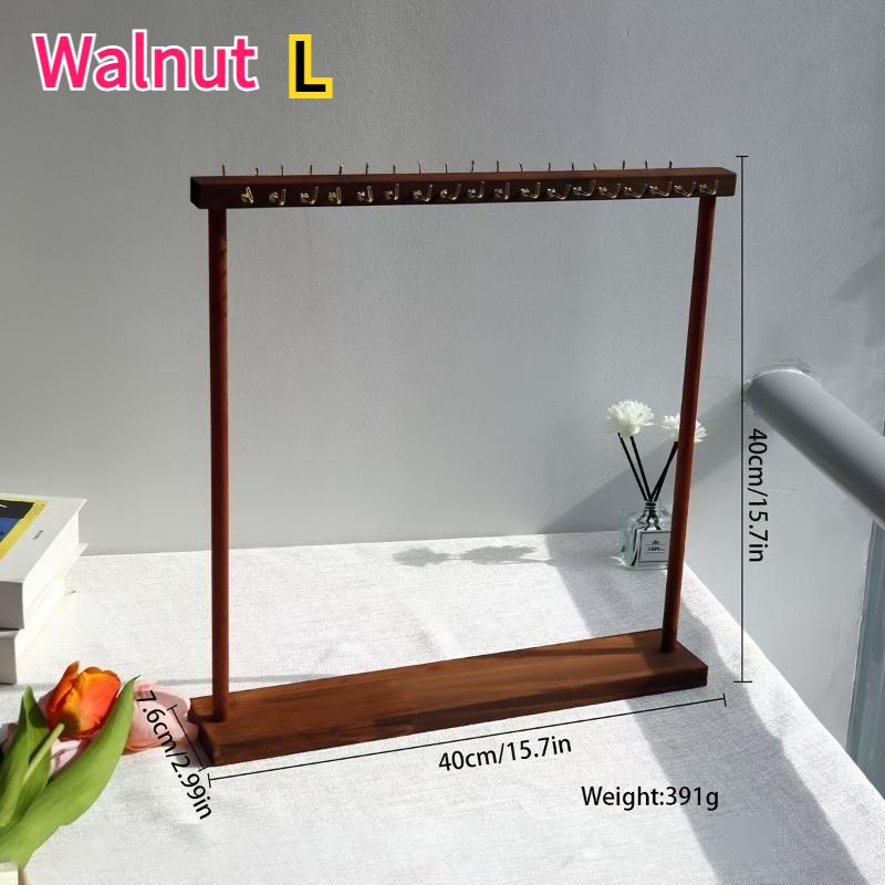 Wooden Double-Row Jewelry Display Rack Elegant Jewelry Organizer with Hooks for Necklaces Bracelets Earrings Rings Space-Saving