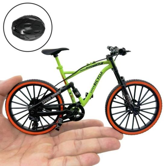 Alloy Bicycle Model with Base Helmet Rotary Pedal Wheels Realistic Educational Mountain Road Bicycle Toy Mini Finger Cycling Bike Desktop Decoration