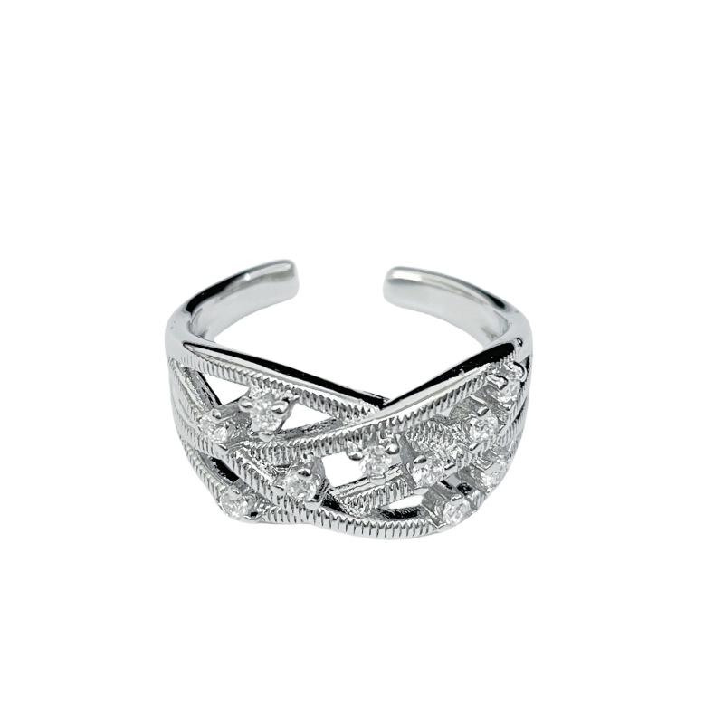 Vintage Luxury Medieval Brushed Woven Open Ring High-End Adjustable Zircon Personalized Ring Women