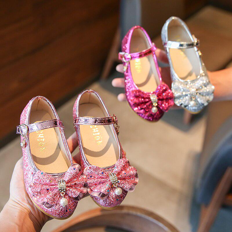 Prinzessin Lederschuhe Glitzer Kinder High Heel Mädchen Schuh,Schmetterling Knoten Design Performance Schuhe