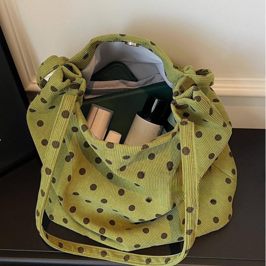 Polka Dot Velvet Tote Bag for Women Stylish Shoulder Handbag Elegant Office Work Purse