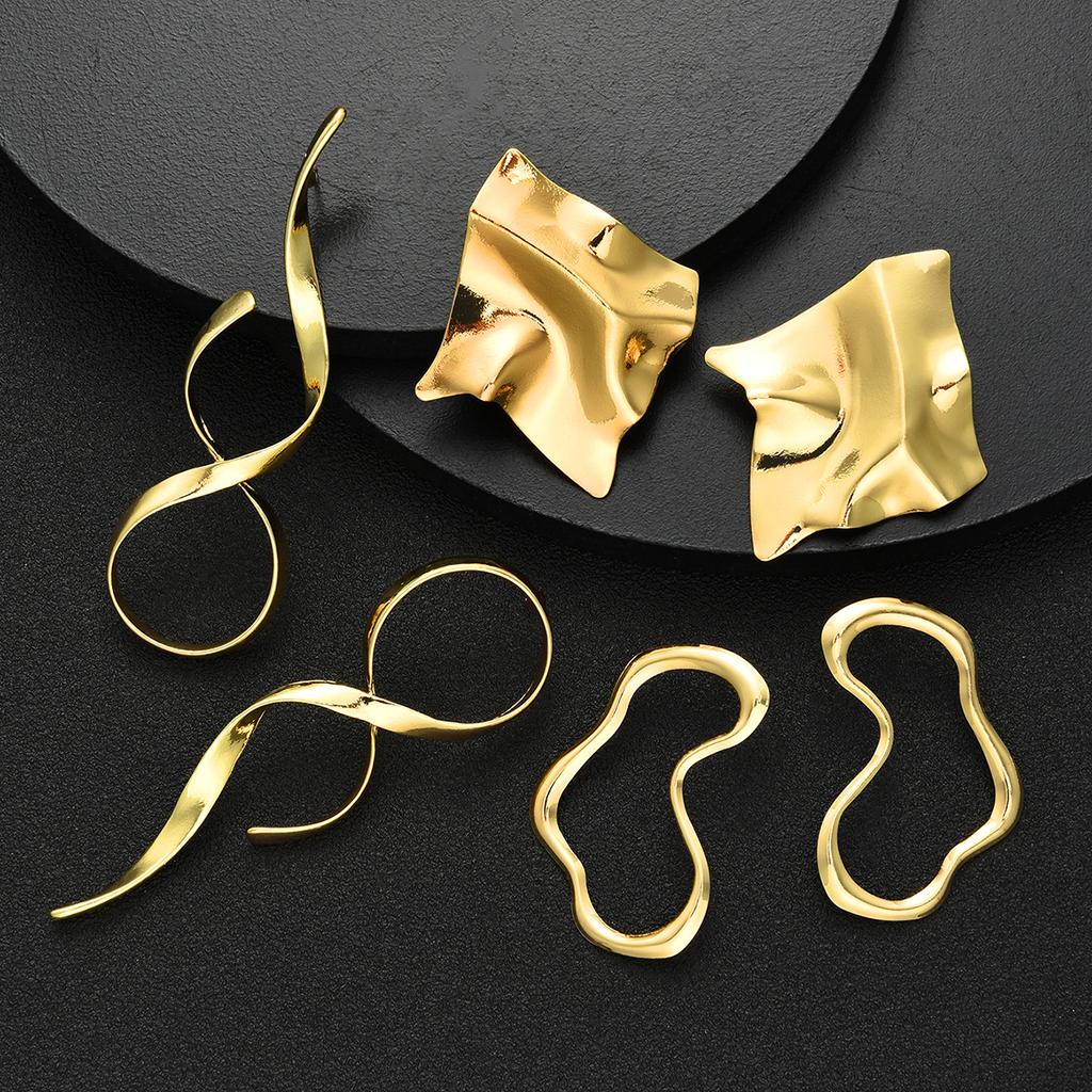 6pcs Retro Exaggerate Metal Irregular Design Earrings Set for Women Fashion Line Shape Twist Geometry Long Earrings Jewelry Gift