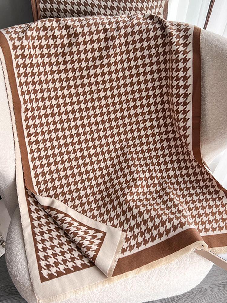 Women Retro Houndstooth Knitted Scarf Headscarf Elegant Ladies Warm Scarve Mujer Party Business Formal Wrap Shawl New Winter