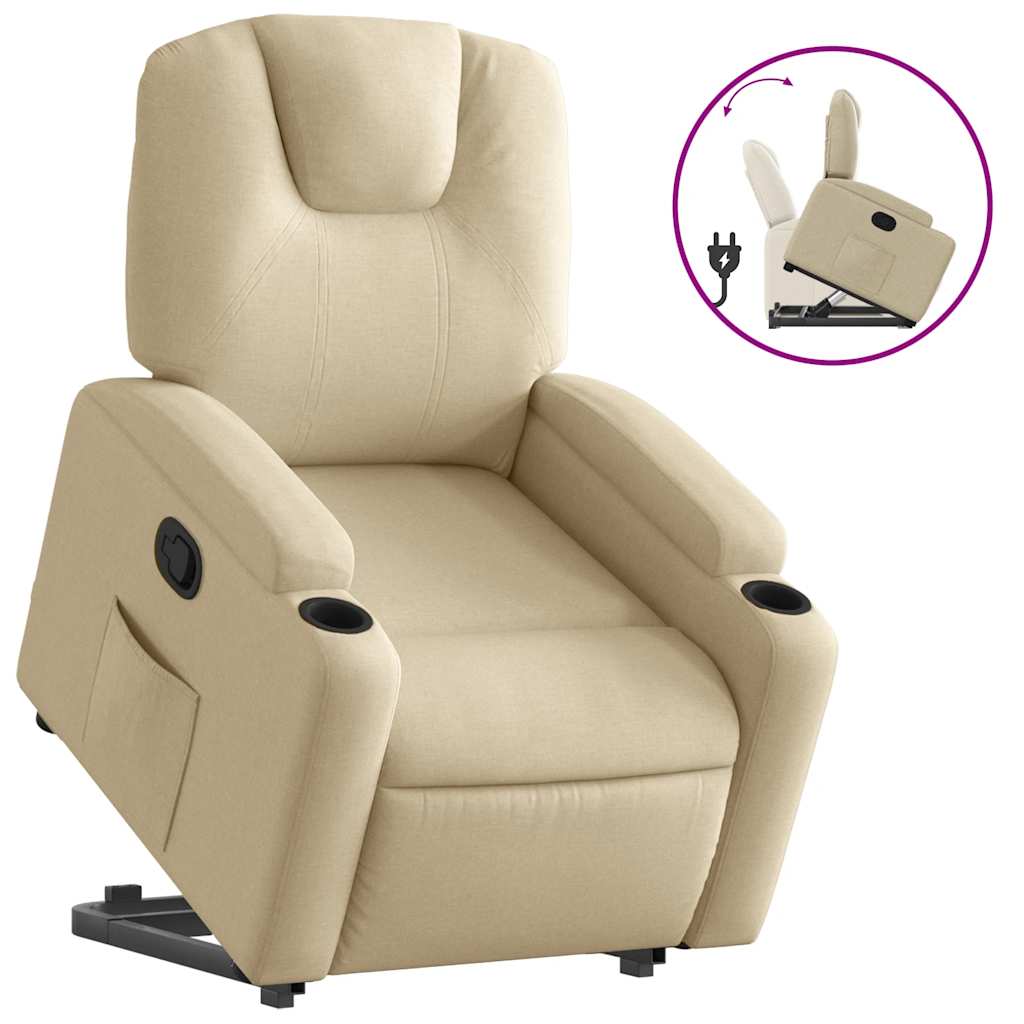 Vidaxl Lift-Up Recliner Armchair, Cream, Fabric Upholstered