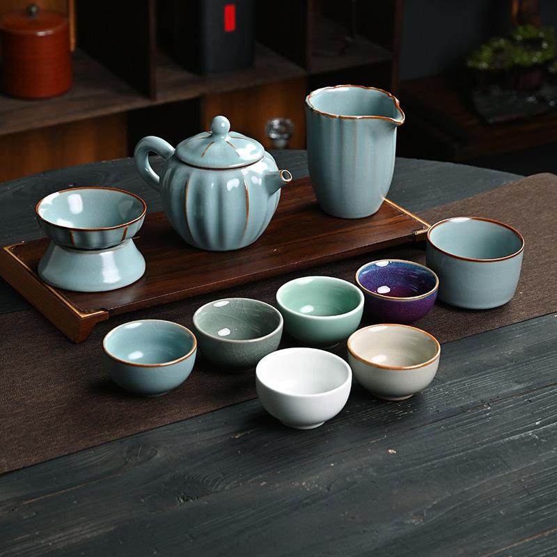 Five famous kiln tea set gift box ceramic kung fu souvenir business gift tea set high-end light luxury