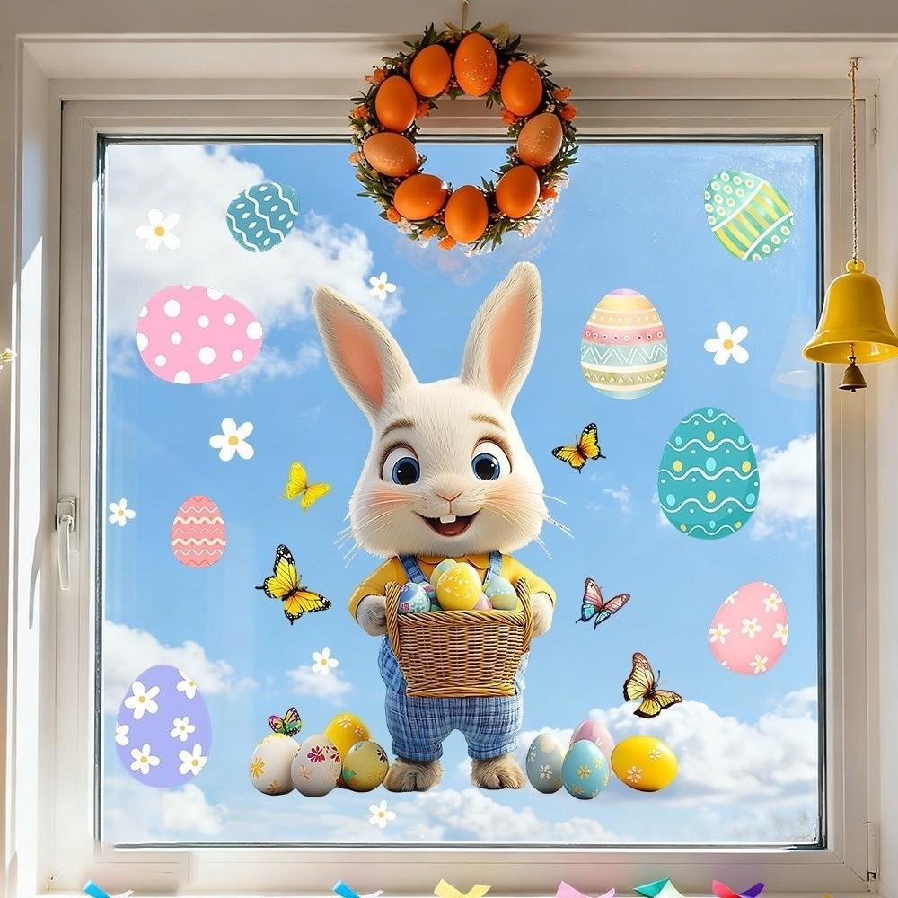 PVC Wall Stickers Self-Adhesive Festival Party Sticker New Flower Rabbit Sticker  Wall Decoration