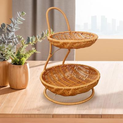 Rattan Style Fruit Basket Multi Tiered Storage Organizer for Kitchen Countertop Snacks and Home Decoration