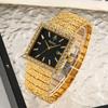 Elegante quadratische Strass-Umrandung Armbanduhr Retro geprägtes Metallarmband Quarzuhr Luxus Geschenk Uhr
