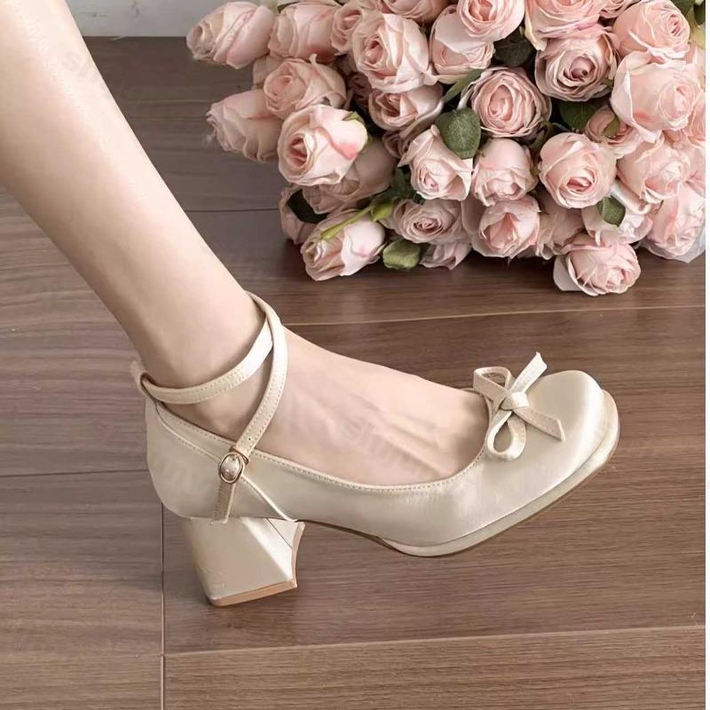 Women's Shoes Buckle Strap Women's High Heels 2026 New Autumn Fashion Butterfly-knot Dress Pumps Women Shallow Mary Jane Shoes