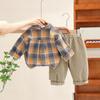 Children's Spring and Autumn Set 2025 New Boys' Fashionable Children's Checkered Shirt and Jeans Three Piece Set Kids Outfits