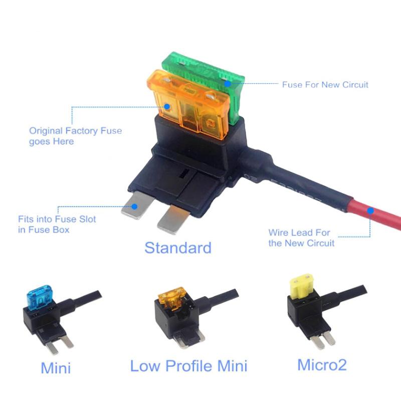 2Pcs 12V Fuse Holder Add-A-Circuit Tap Adapter Micro2 Mini Small Standard Atm Auto Fuse With
