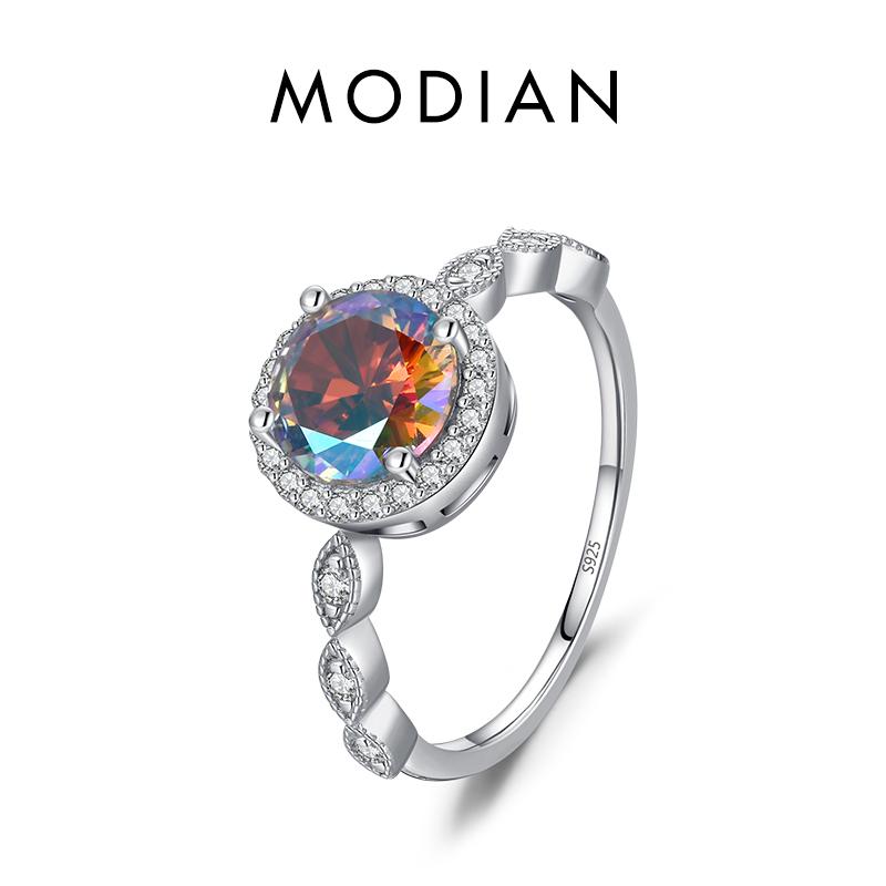 925 Sterling Silver Stunning Rainbow Color Geometric Heart Cubic Zirconia Cocktail Rings For Women Fashion Fine Jewelry