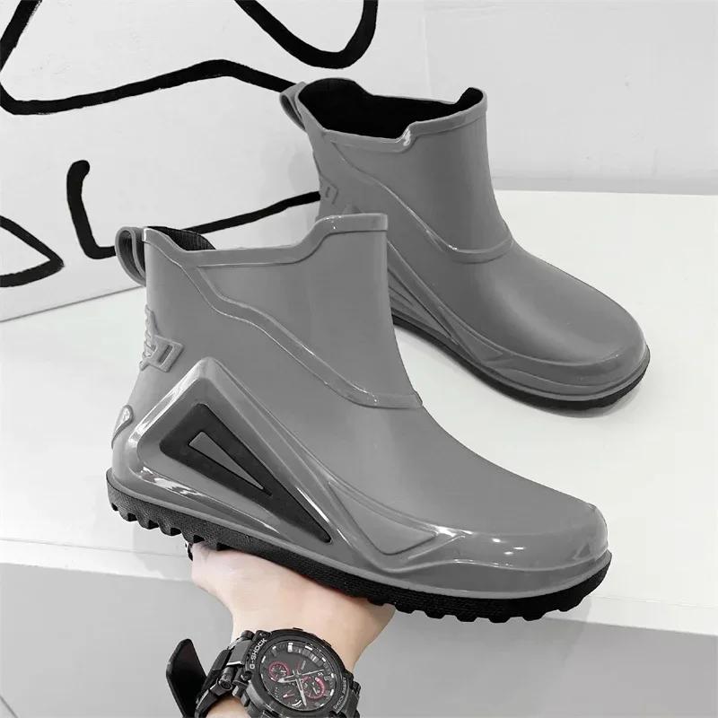 Men Rain Boots Durable Rubber Rain Shoes for Men Trend Outdoor Non-slip Waterproof Hiking Shoes Shaxi Slip on Fishing Shoes 2024