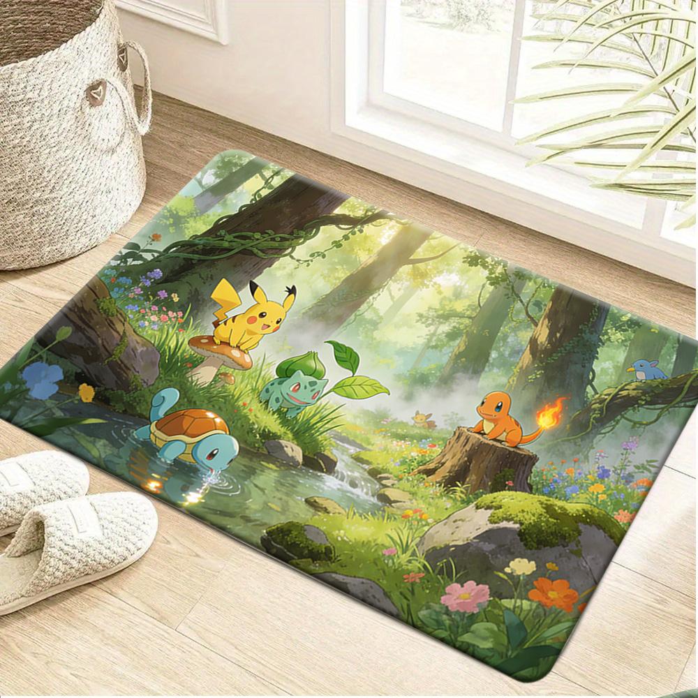 Ash Ketchum Pixel Art with Pokeball Forest Scene Print Doormat Non-Slip Absorbent Floor Mat for Indoor Entrance Home Decor 40cm x 60cm