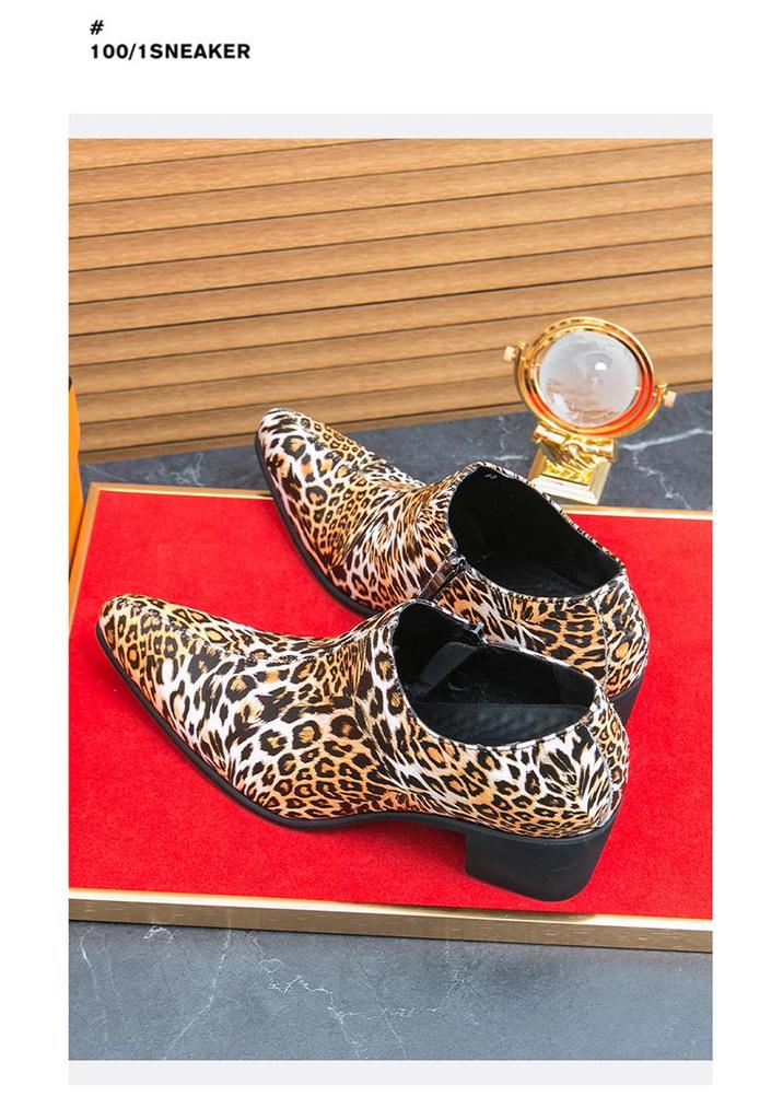 Herren Loafer mit Leopardenmuster, Leder, Cuban Heel, für Party oder Hochzeit