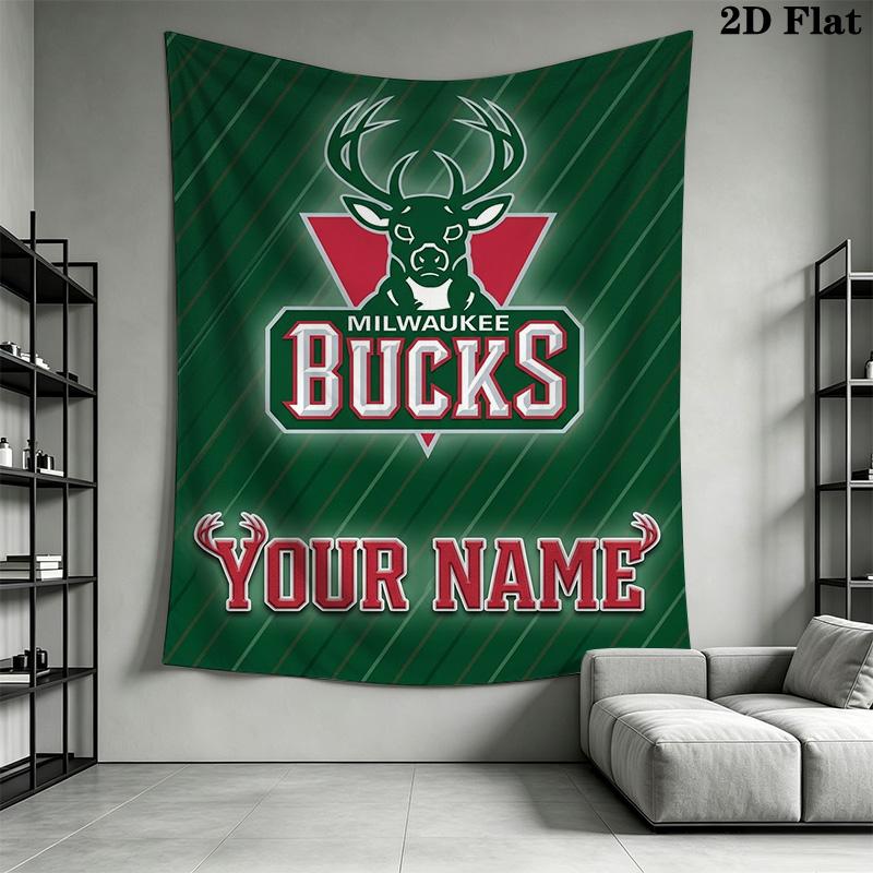 Name Custom Milwaukee Bucks Logo Wall Tapestry Aesthetic Wall Hanging Printed Fabric Blanket Decorative Tapestries for Bedroom Living Room Home Decor