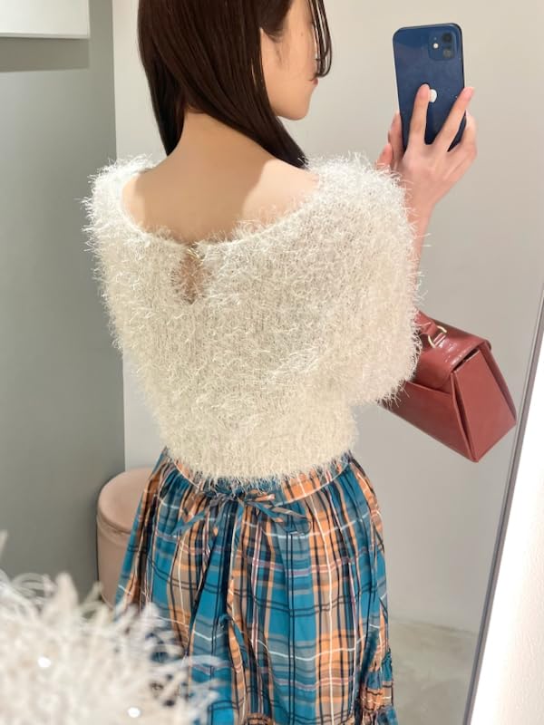 Lily Brown Fringe Feather Knit Top LWNT251059 IVR Women's