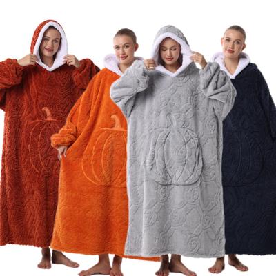 Wearable Blanket Hooded Robe for Women and Men Oversized Winter Warm Flannel Sweatshirt Blanket Hoodie Thick Fleece Blanket with Sleeves and Pocket