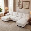 Divano Angolare a U a 4 Posti con Chaise Longue, Divano Moderno in Chenille, Divano Letto con Schienale Regolabile, Divano per Ospiti per Soggiorno e Ufficio, Beige