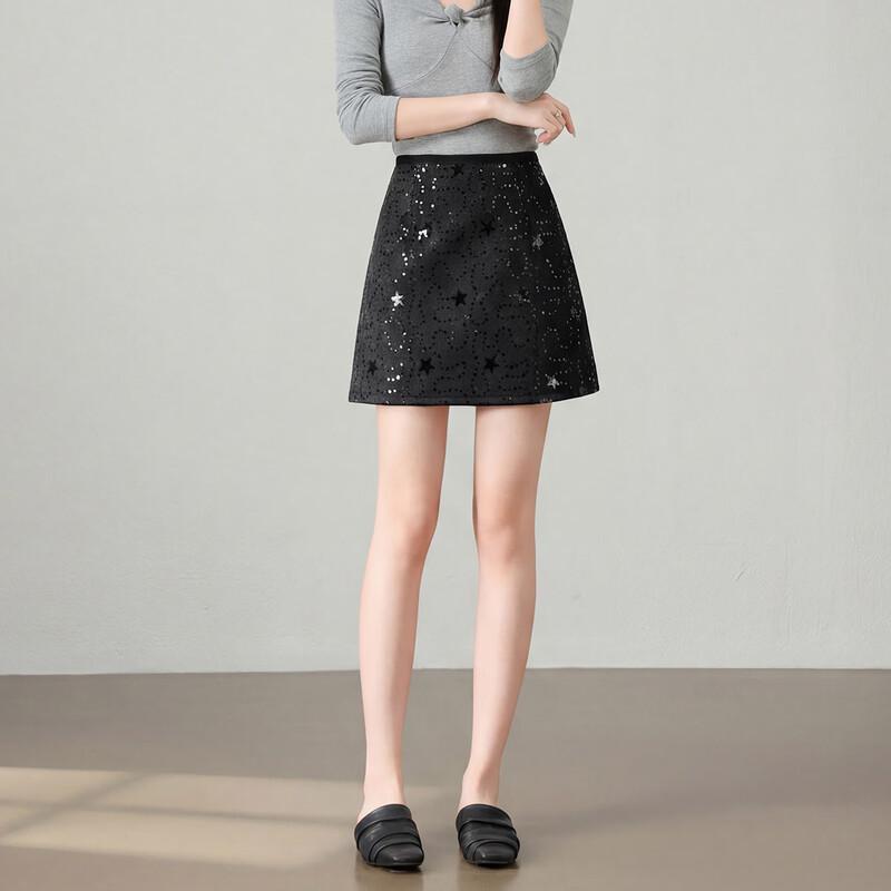 TERRE BLEUE Women's Sequin A-Line Mini Skirt