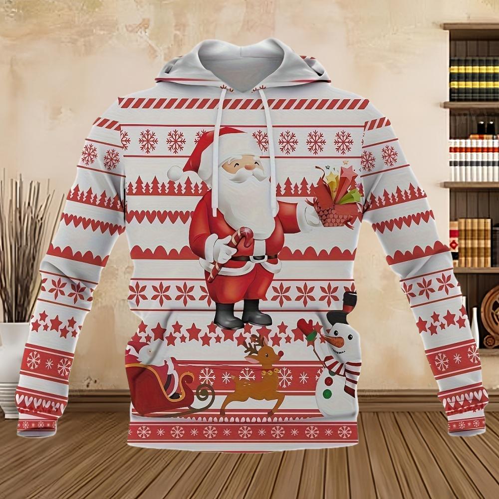 Funny Christmas Santa Print Hoodie Cool Casual Graphic Design Hoodies for Men Winter Fall Streetwear Pullover Hooded Sweatshirt