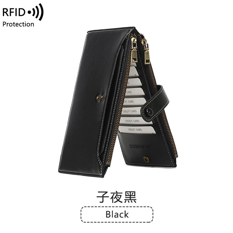 Anti-magnetic wallet Double zipper mobile phone bag wallet New large-capacity long wallet