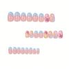Short Glossy Oval Hot 24 Pieces Nail Art Cool and Fresh Summer Starfish Blue French Wearing Nail Art