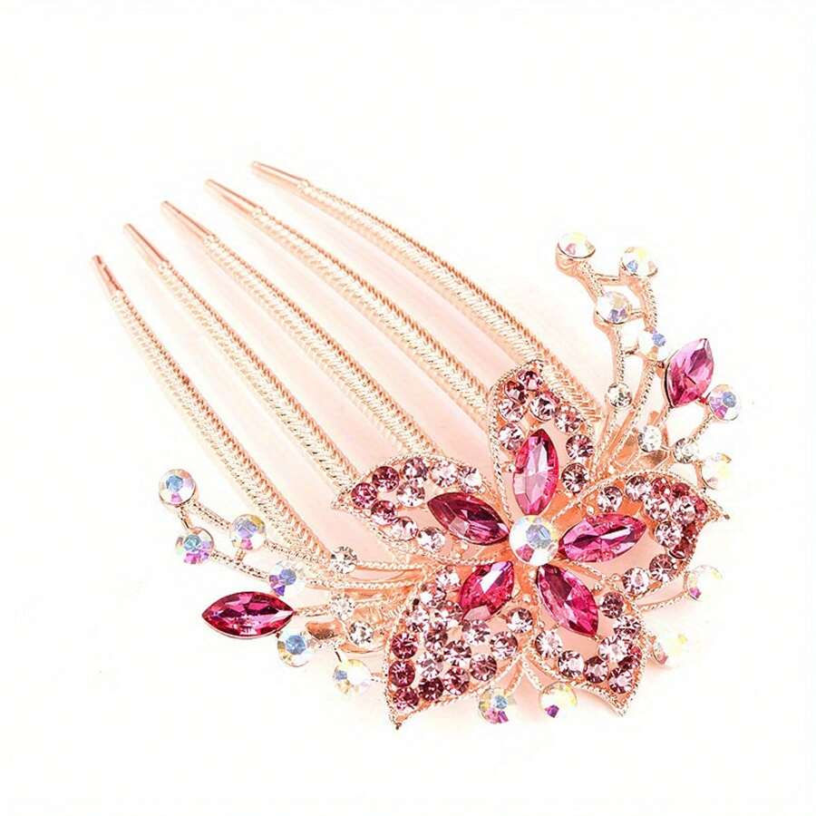 Fashion Sweet Flower Crystal Accessory Water Diamond Comb Plastic Shining Hair Clip Women Versatile Hair Hair Clip Hairband Gift