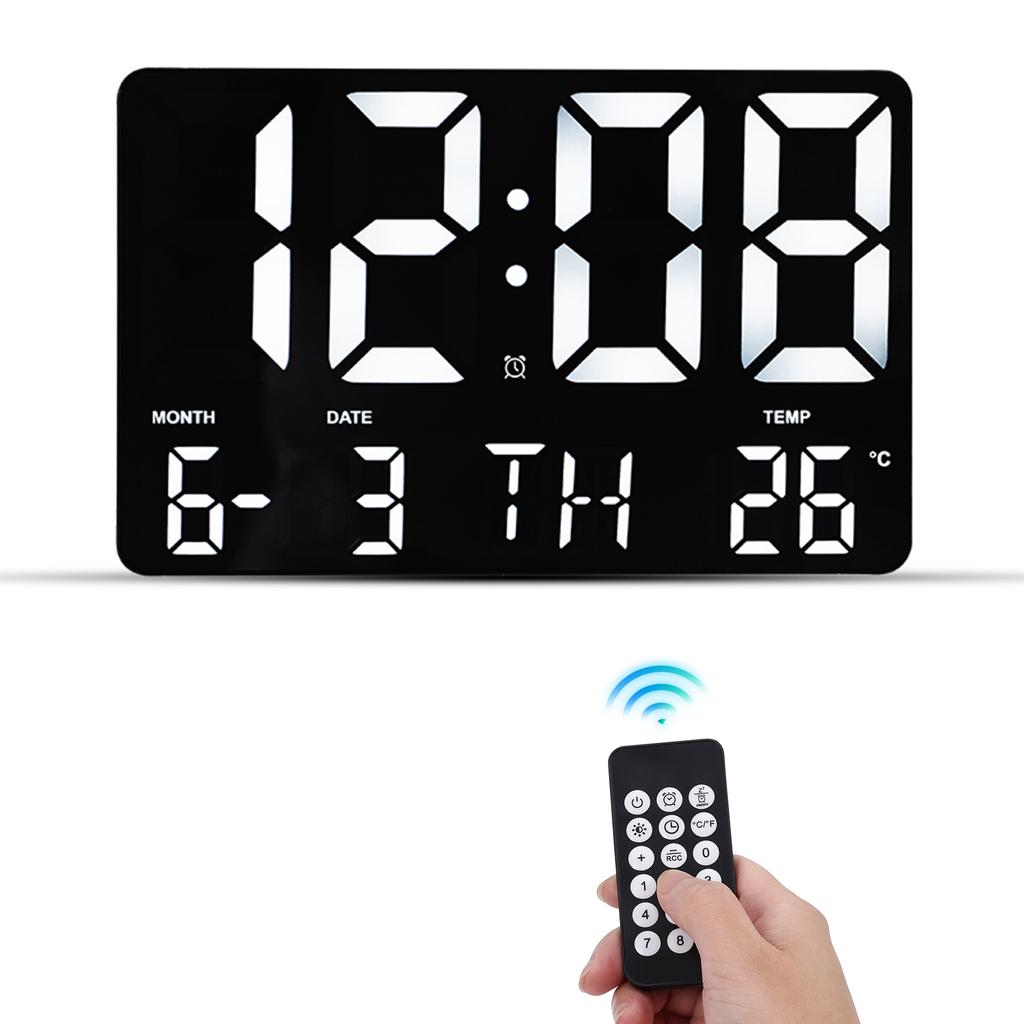 ORIA 11.5" Large Digital Wall Clock USB Powered Time Calendar 12/24H Time/Day/Month/Temp Display Electronic LED Alarm Clock