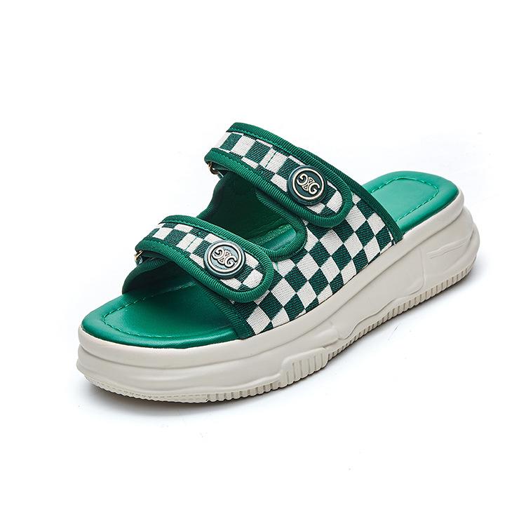 Summer new thick-bottomed cool slippers women's thick-bottomed plaid sports and leisure beach slippers
