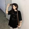 Large Size Fat MM Lazy Hong Kong Style Bear Print Short-sleeved T-shirt Women's Pure Cotton Loose Medium and Long Front Shoulder Couple Top