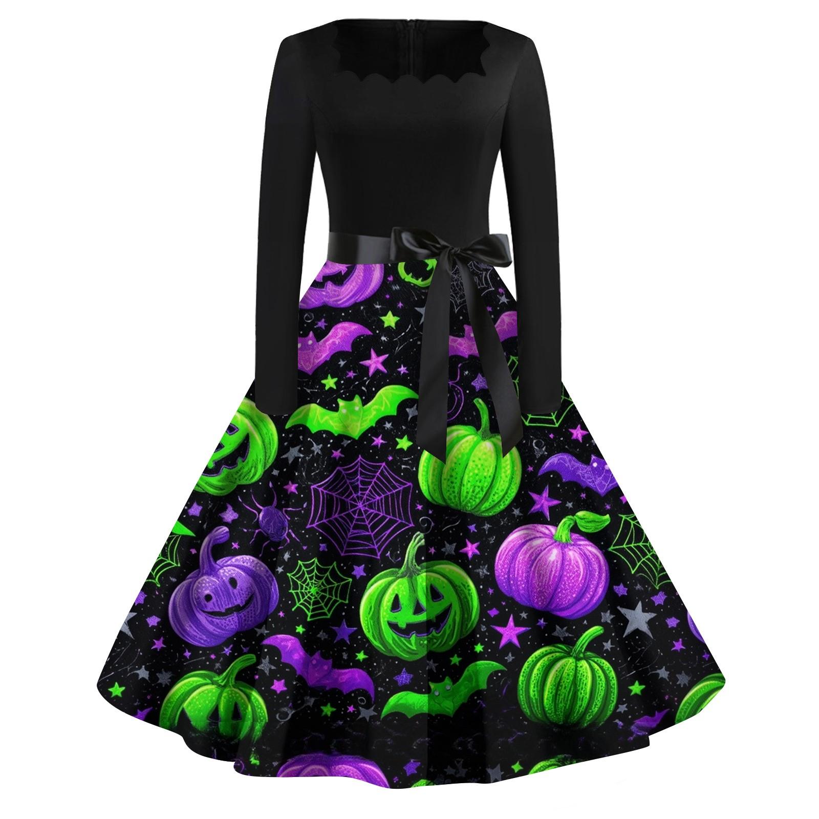 

Женское повседневное модное платье винтажного стиля с квадратным вырезом и принтом на Хэллоуин XXXXXL