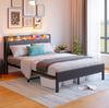 140x200cm Bed Frame with LED Lights, Storage Headboard with USB Charging, Heavy Duty Metal Slat Support, Noise-free, Assembly, No Box Spring Required