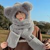 Hat thickened warm three-in-one women's winter new scarf gloves integrated fluffy cute bear three-piece set