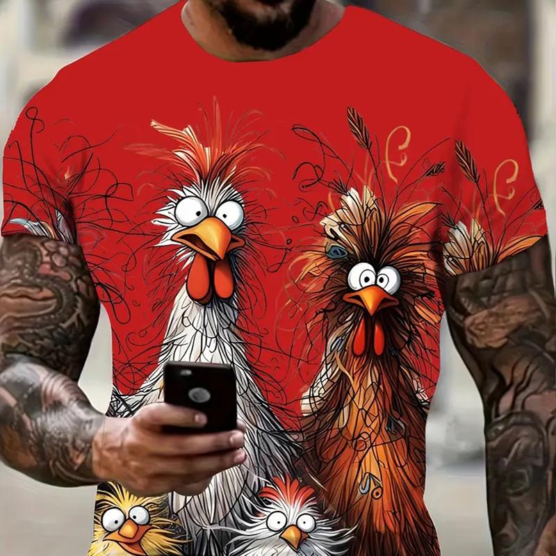 New Summer Men's Fashion T-shirt Personality Chicken Graffiti Printed Men's T-shirt Top