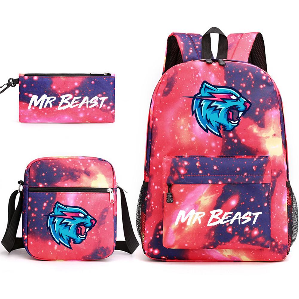 Stylish Mr Beast Lightning Cat Three Piece Bag Set Ideal For Kids In School Activities