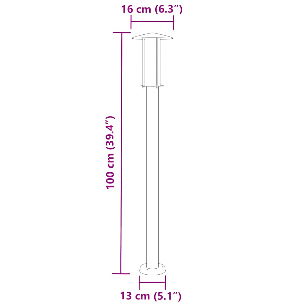 Vidaxl Garden Post Lamp, Black, 100 Cm, Stainless Steel