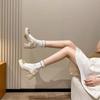 French bow thick heels Mary Jane high heels women 2025 new fairy wind small man a slip-on increase shallow mouth single shoes