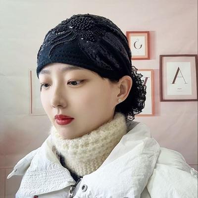 New Flower Embroidery Bonnet Hat Elastic Full Cover Headwear Cover White Hair Breathable Postpartum Cap Women