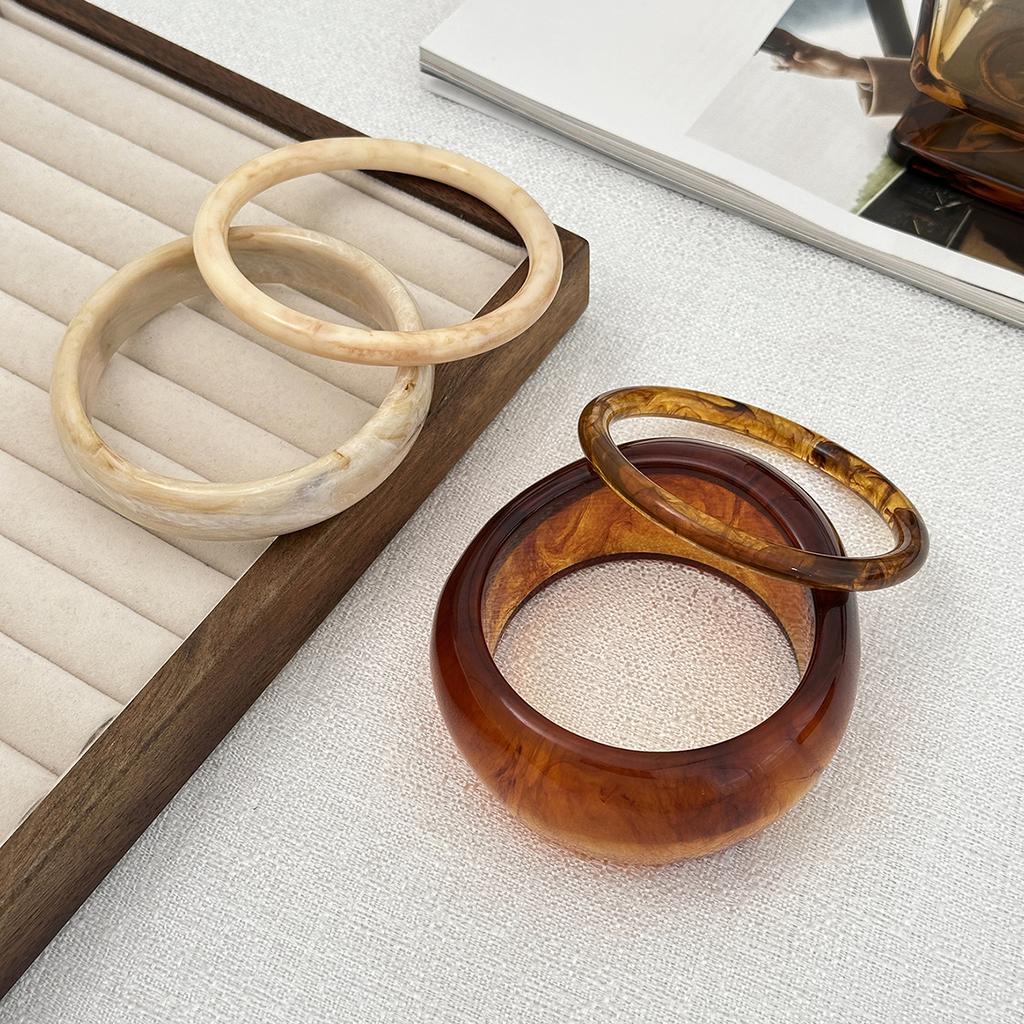 SHIXIN 4 Styles Orange Beige Thick Resin Acrylic Round Bangle Bracelet for Women Vintage Elegant Smooth Geometric Charm Bangles