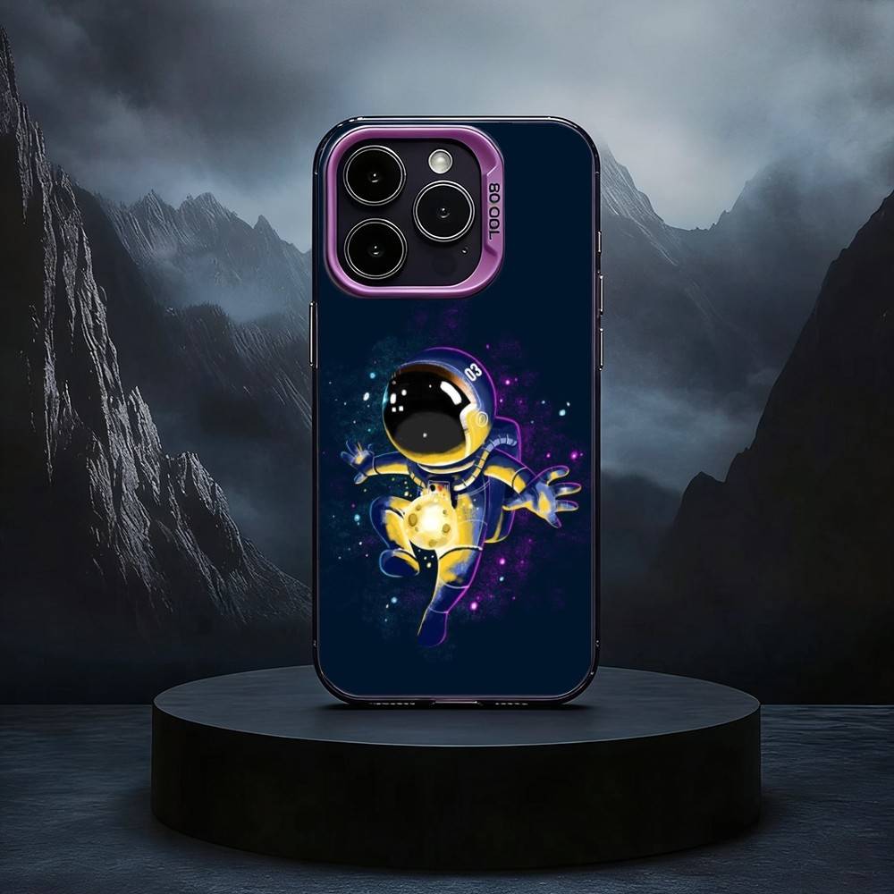 Cartoon Astronaut Cute Phone Case For iPhone17,16,15,14,13,12,11 Plus,Pro Max Black Candy silver phone case
