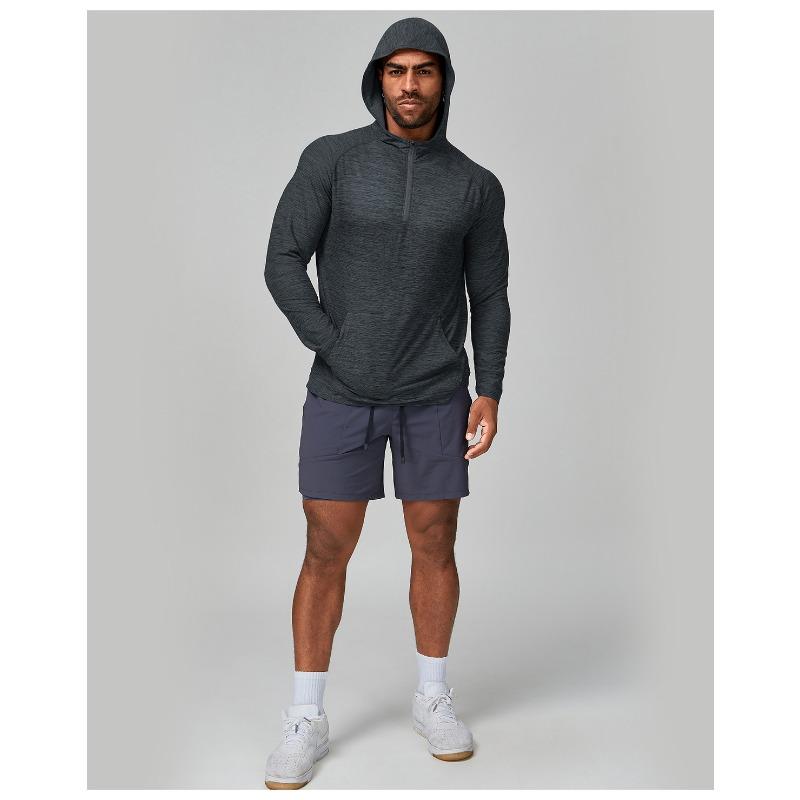 Mens Quick Dry Hooded Long Sleeve Fitness Running Outdoor Training Jacket