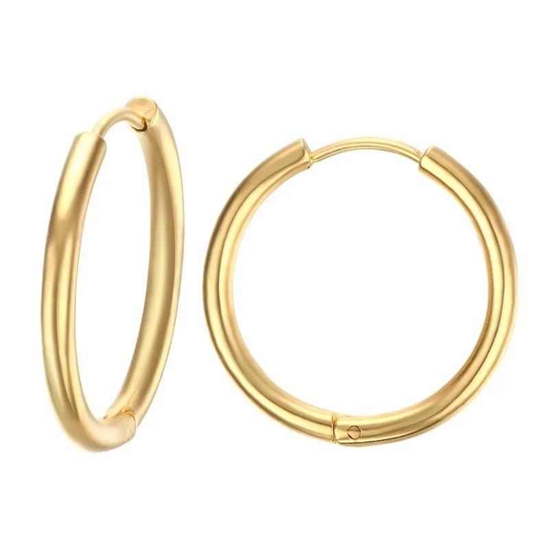 2pcs Classic Simple Glossy 8-20mm Circle Hoop Earrings For Women  Gold and Silver Two-color Stainless Steel Unisex Jewelry Gift