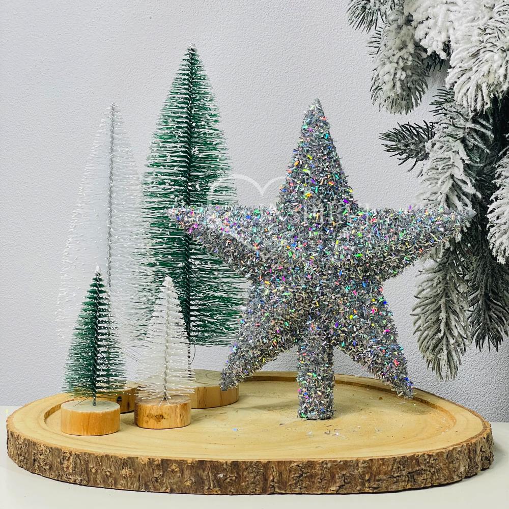 Czubek choinkowy - gwiazda srebrna z efektem jeżyk 3d 20 cm
