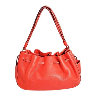 Drawstring Type Handbag Leather Red Women Used