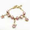 High Quality Gold Plated Crystal Rhinestone Lotus Flower Charm Bracelet Large Hole Beads Pink Flower Pendant Adjustable DIY